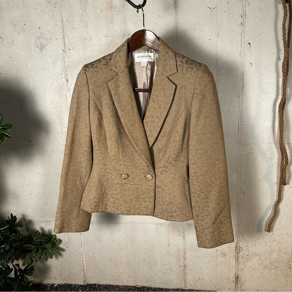 Liz Claiborne beige‎ floral textured blazer workwear casual office size 4 NWOT
